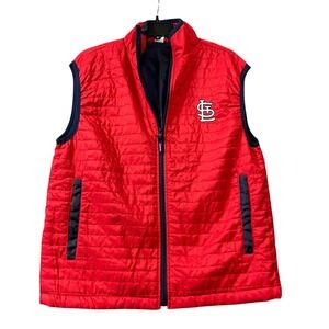 St. Louis Cardinals Bayer Quilted Vest XL Full Zip 100% Polyester Pocket Red Blu